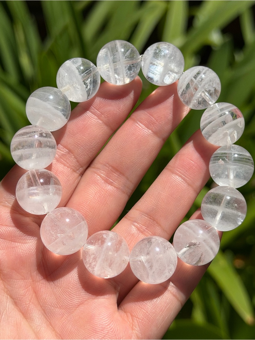 15.5mm Rare Layer Phatom Clear Quartz Beaded Stretch Bracelet 1772